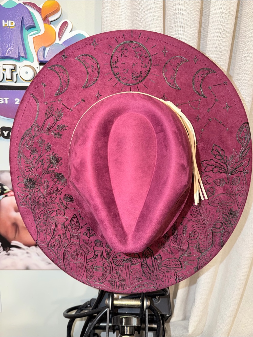 Plum Embroidered Wide-Brim Women's Fashion Hat